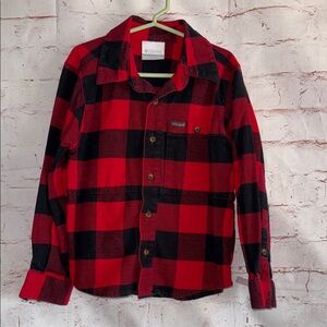 Columbia Boys Buffalo Check Long Sleeve Button-Down Flannel Shirt Red Holiday XS